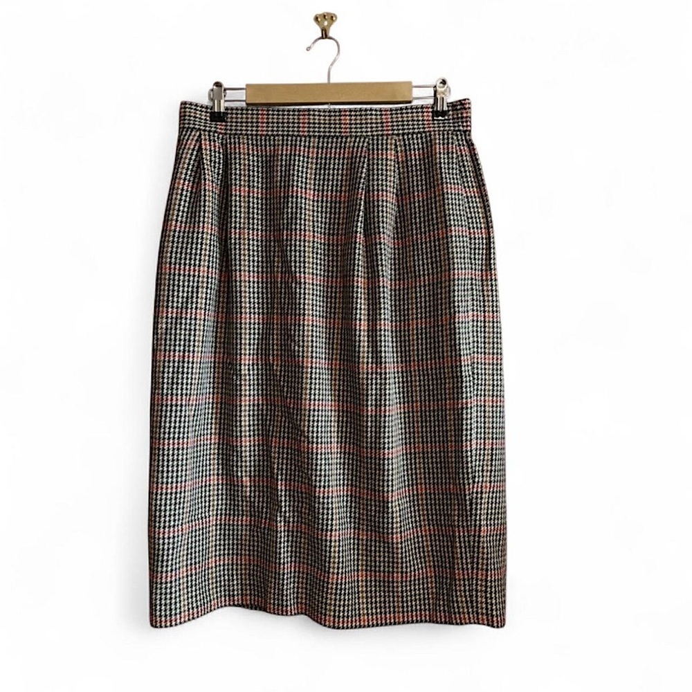 VTG 90s Wool Blend Houndstooth Pencil Skirt Sz 18 Brown Lined Pockets Academia